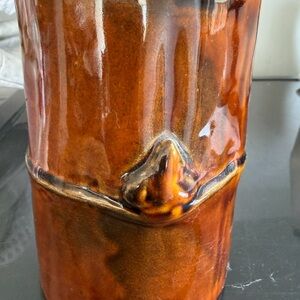 Glazed Ceramic Vase in Rich Amber Brown